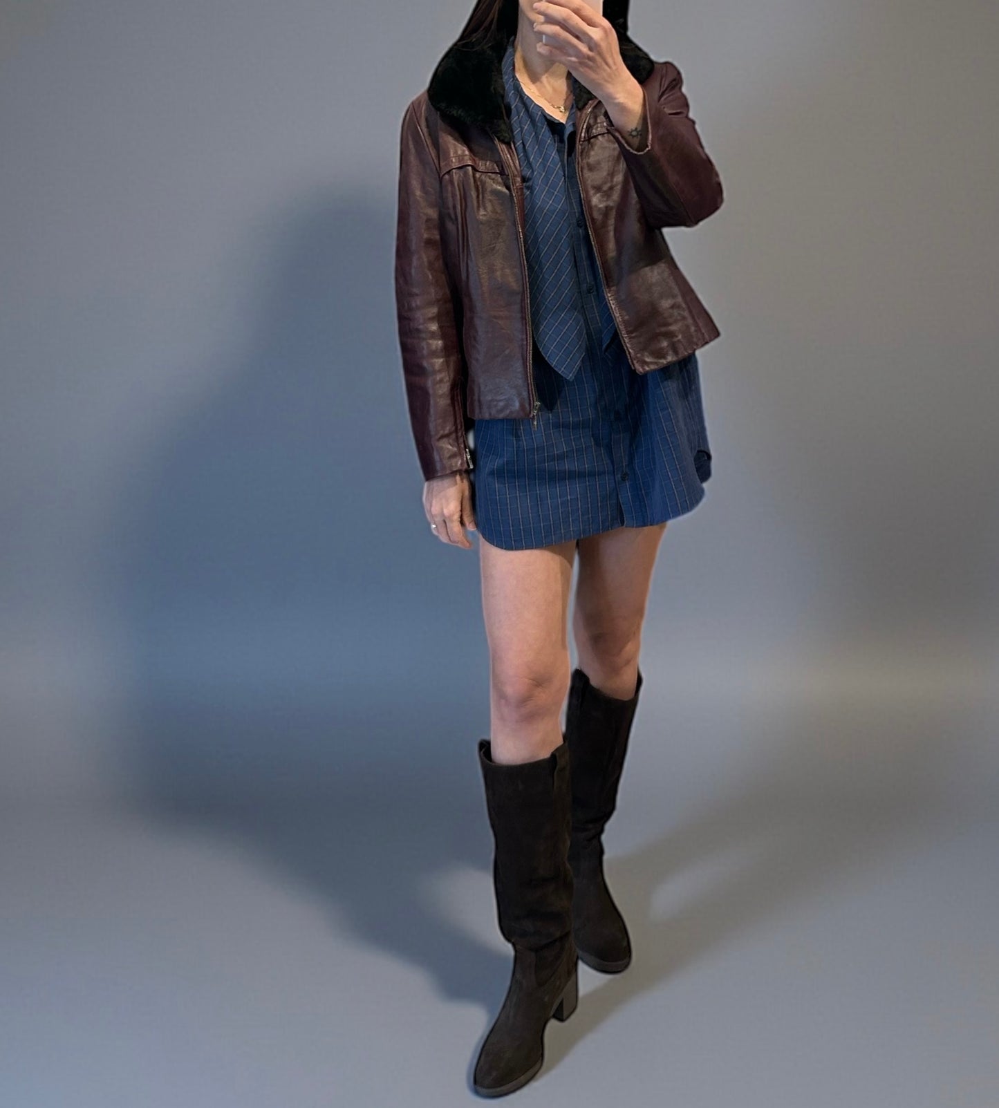 Vintage AALTONEN Burgundy Leather Jacket with Faux Fur Collar