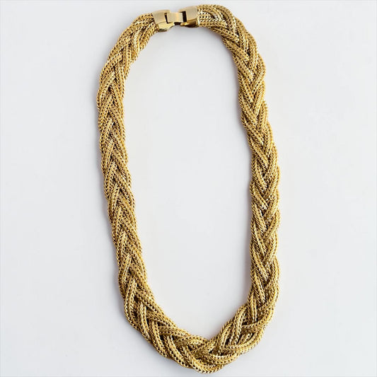 Vintage Braided Gold Tone Statement Necklace | Late 80s