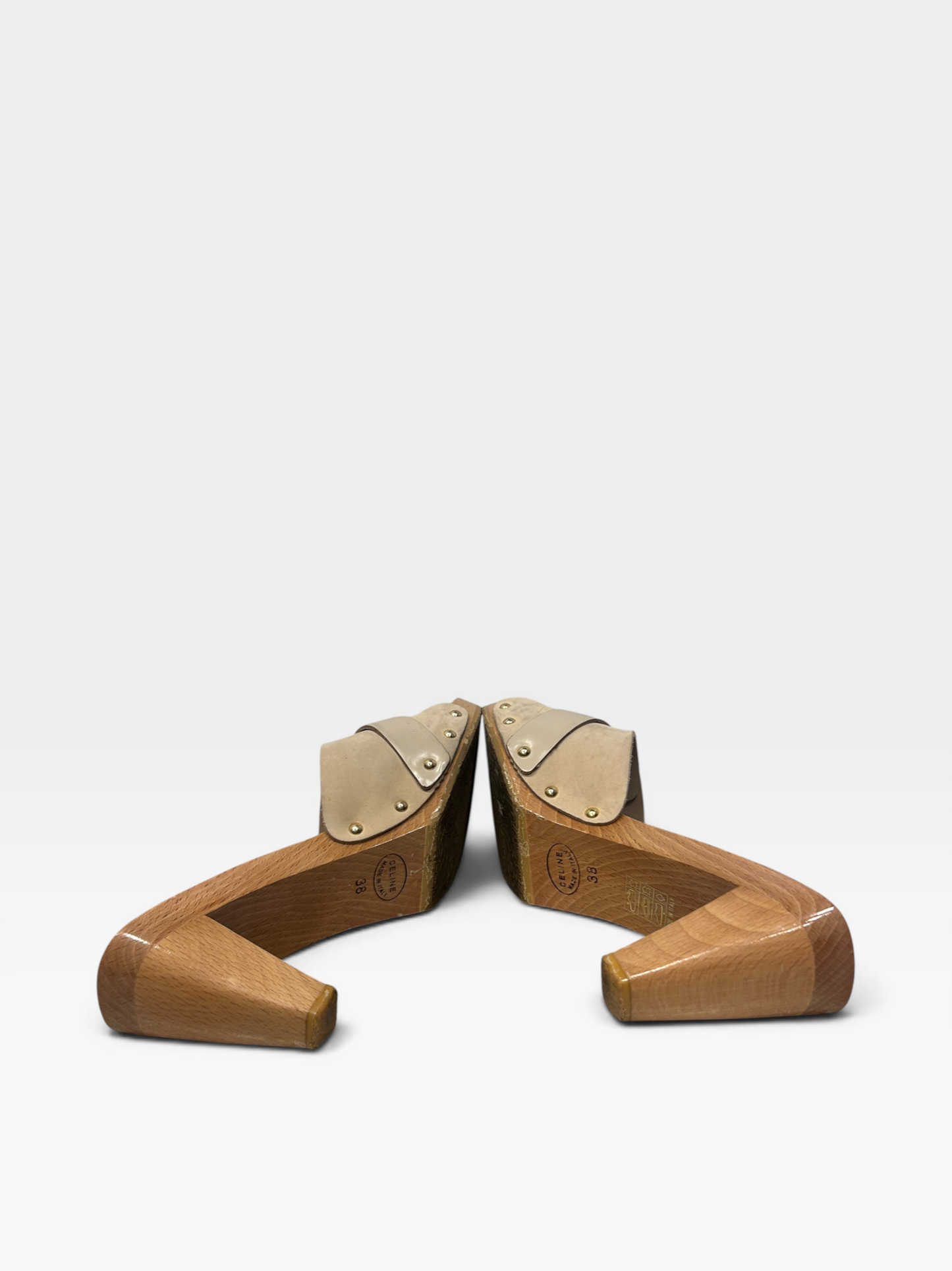 Vintage Celine Leather & Wood Horsebit Mules|Early 2000s