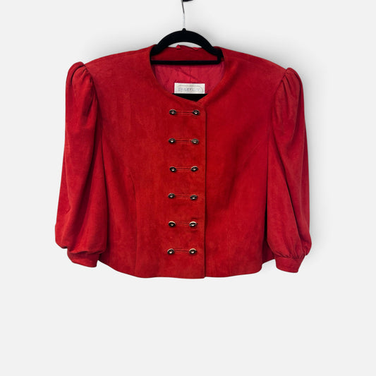 Vintage Austrian Red Suede Puff Sleeve Jacket| 1980s
