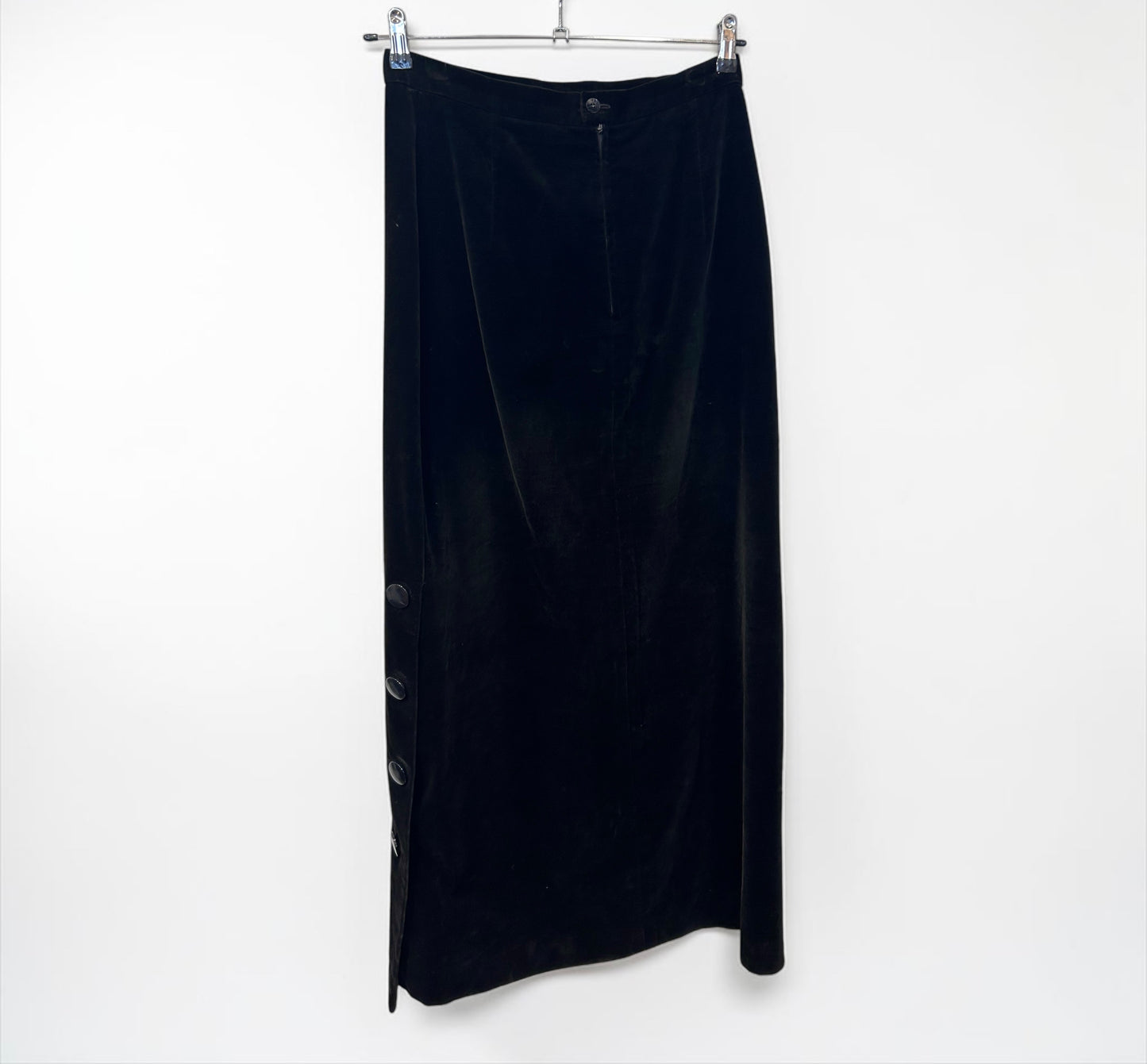 Vintage Black Velvet Maxi Skirt with Button Detail| Early 1990s