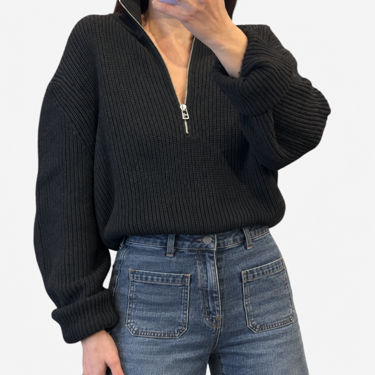 Velvet by Graham & Spencer Grey Half-Zip Knit Sweater |
