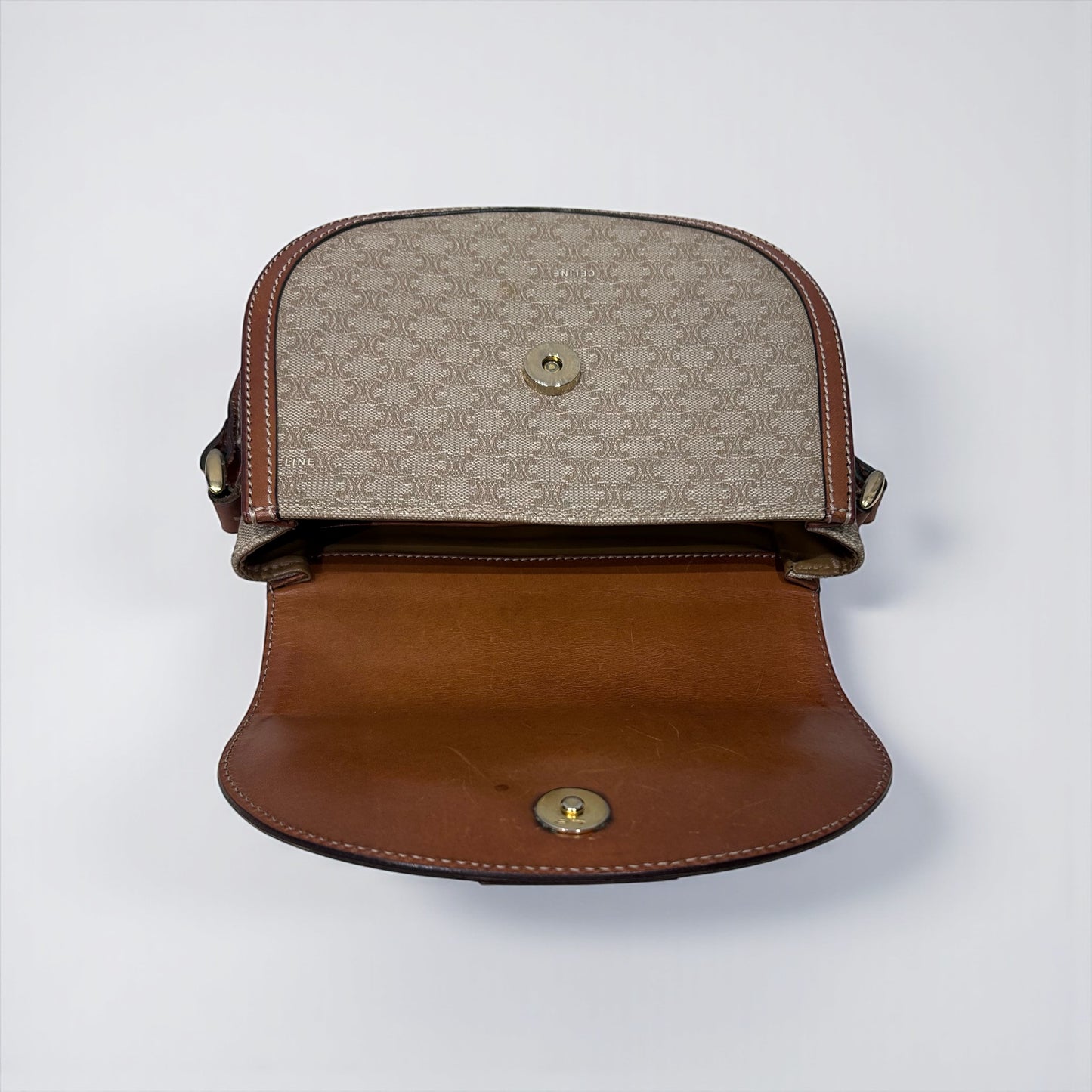 Vintage Celine Triomphe Monogram Canvas & Leather Bag