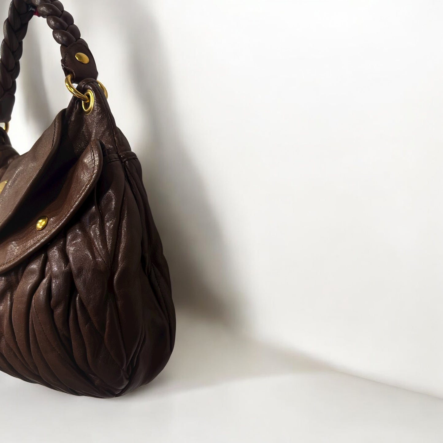 Vintage Miu Miu Matelassé Brown Leather Hobo Bag