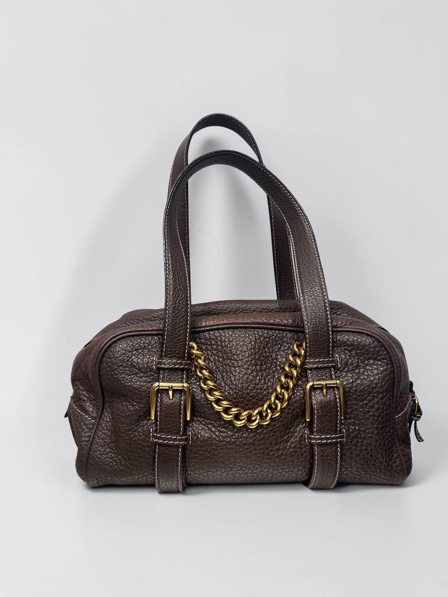 Vintage Dolce & Gabbana Pebbled Leather Bowling Bag| Early 2000s