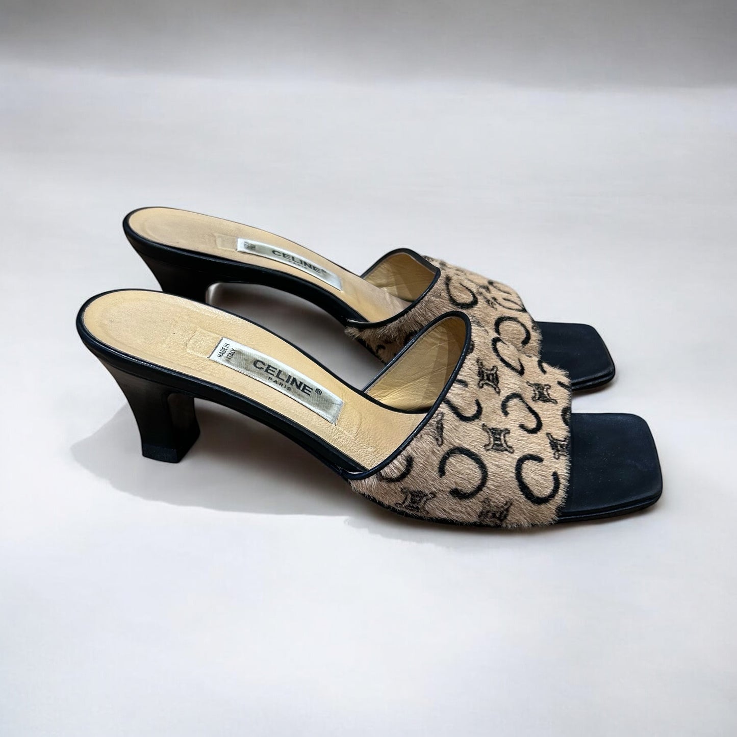 Vintage Celine Monogram Pony Hair Mules Heels| Early 2000’s