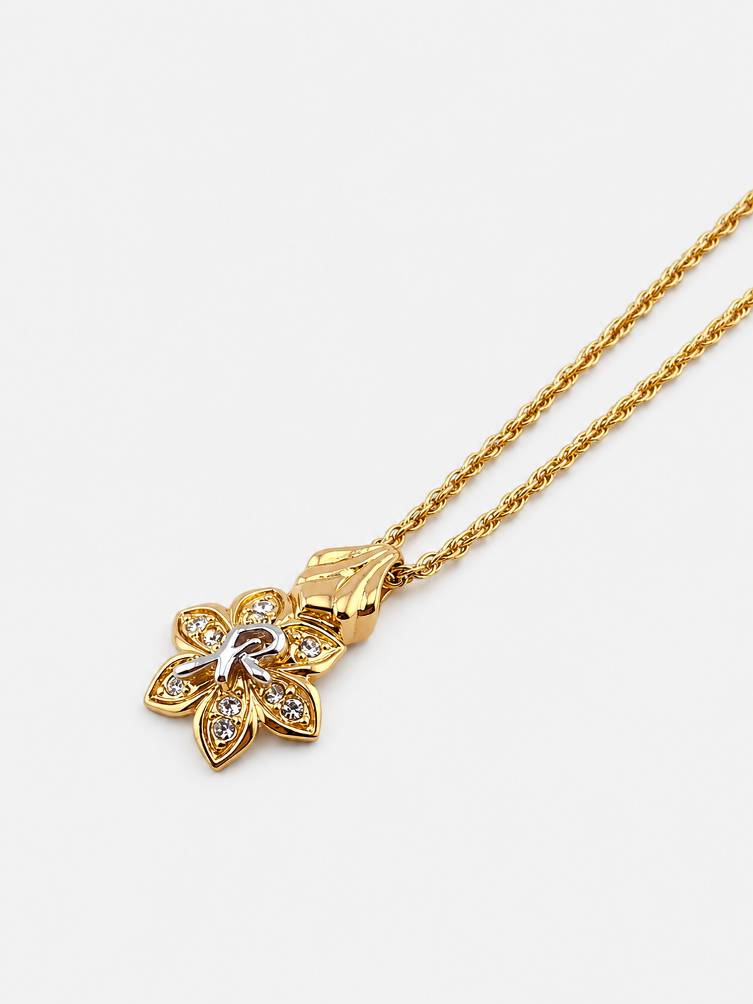 Vintage Nina Ricci Gold Plated Crystal Flower Necklace | 1990s