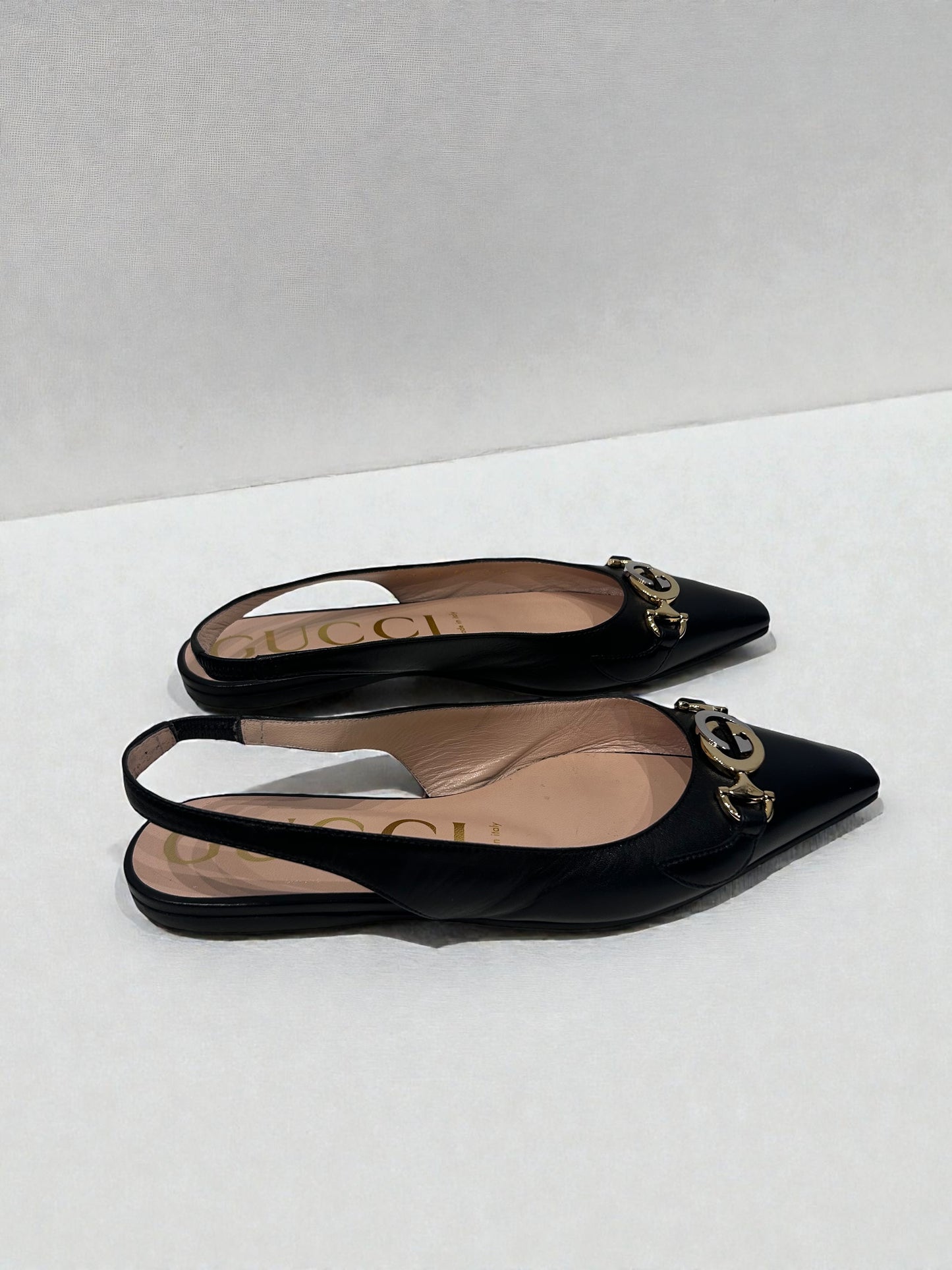 Gucci Leather Slingback Flats with Interlocking GG Hardware