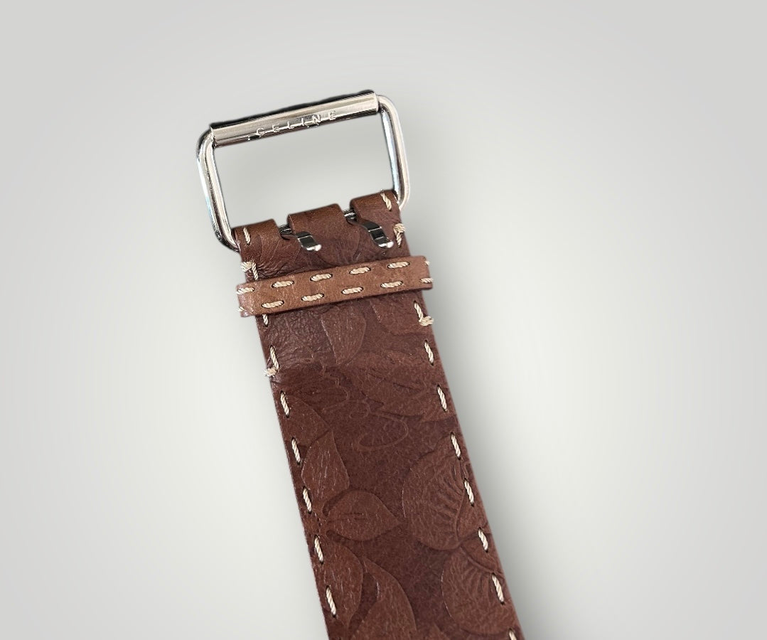 Vintage Celine Floral-Embossed Leather Belt