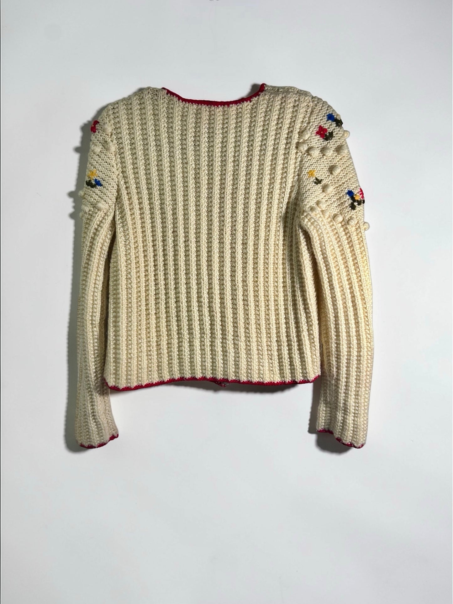 Vintage Hand-Knit Floral Wool Cardigan| Late 1980