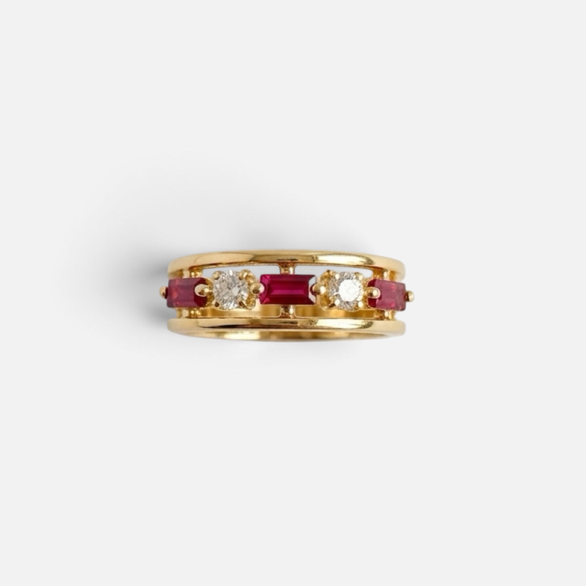 Vintage Gold-Plated Red & Clear Stone Ring | 1990s