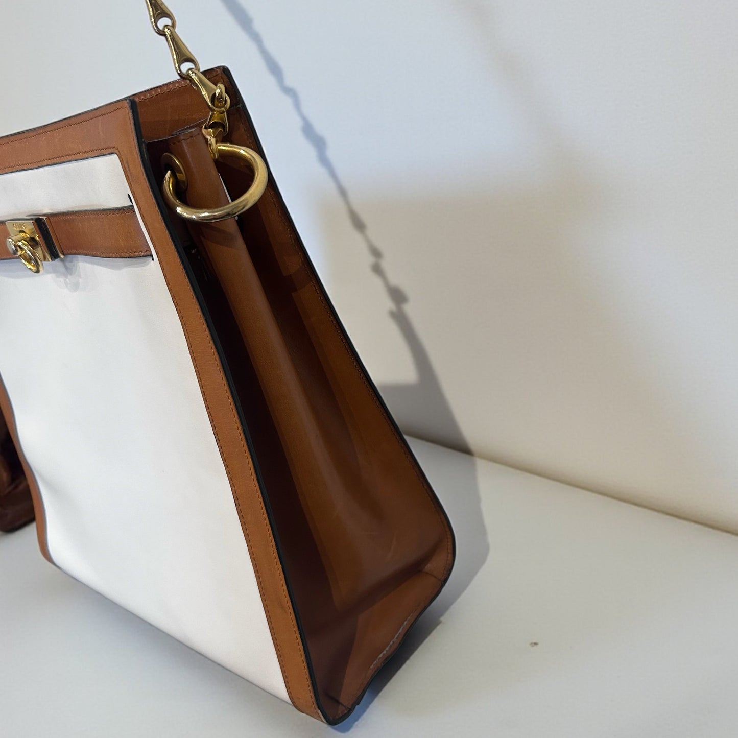 Vintage Celine Leather Shoulder Bag – White & Tan | Late 1990s