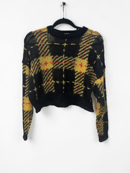 Miu Miu Plaid Cropped Mohair Blend Sweater