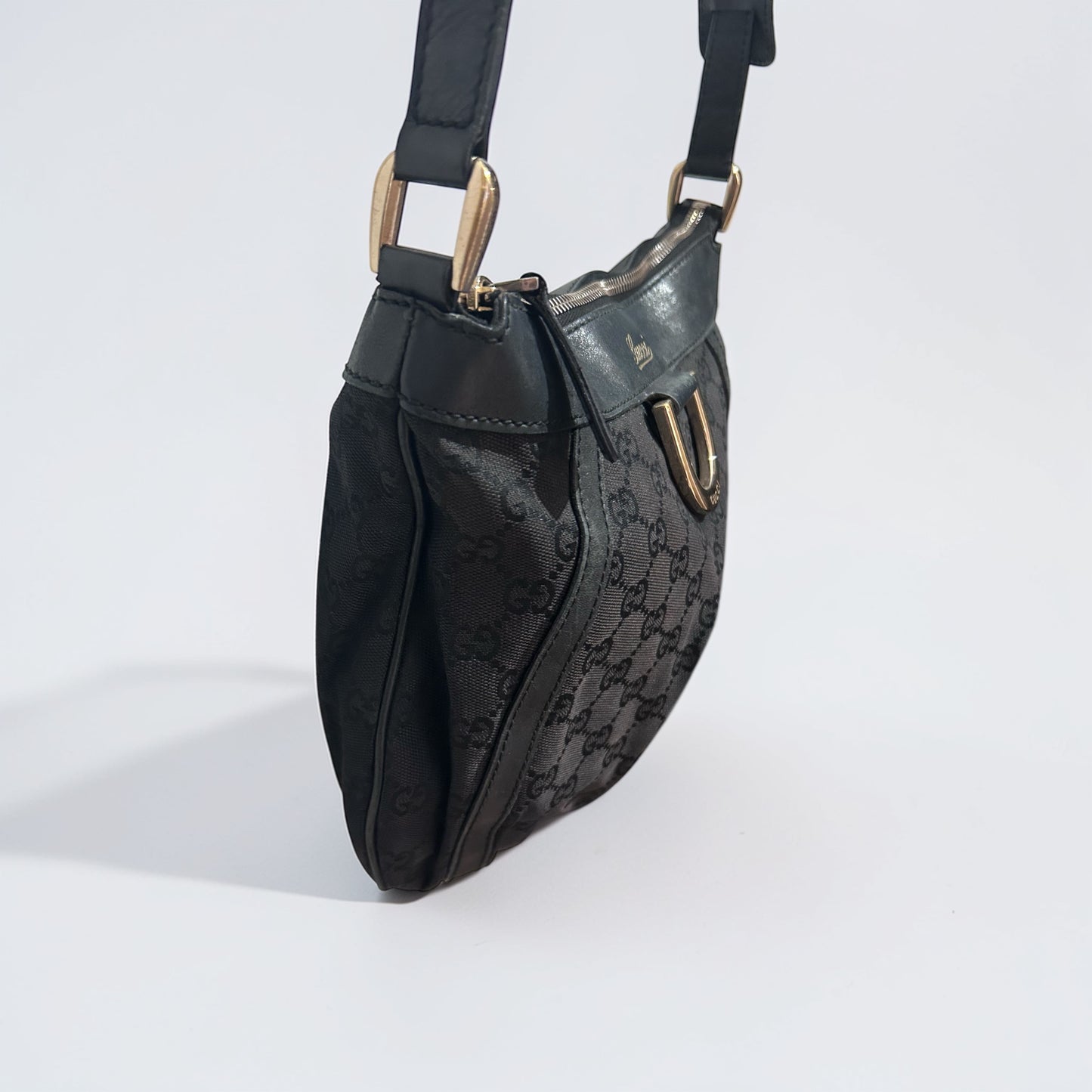 Gucci Black Monogram D-Ring Shoulder Bag |Mid 2000s