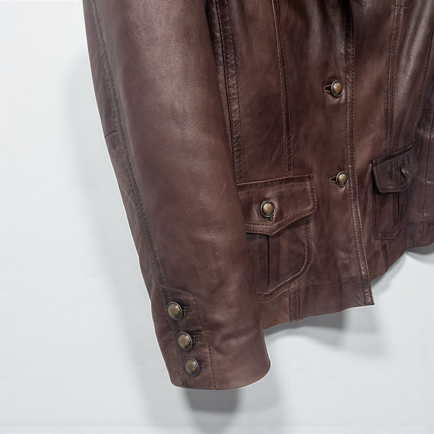 Early 2000s Brown Leather Jacket with Faux Fur Collar