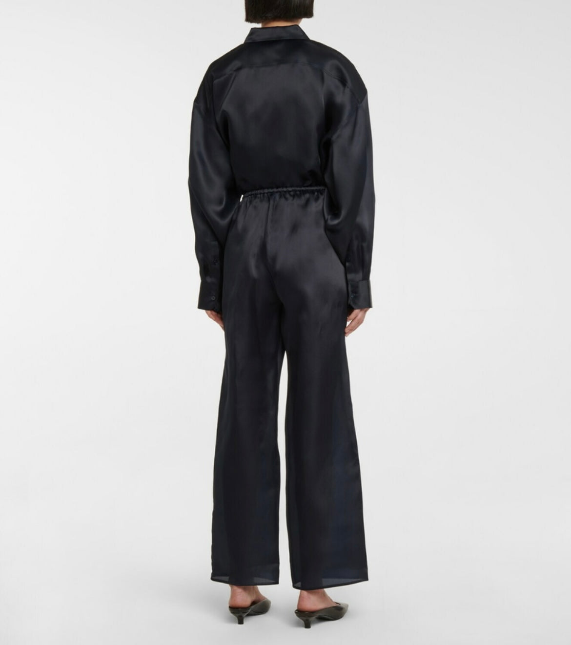 Toteme Dark Blue Silk Organza Wide-Leg Pants