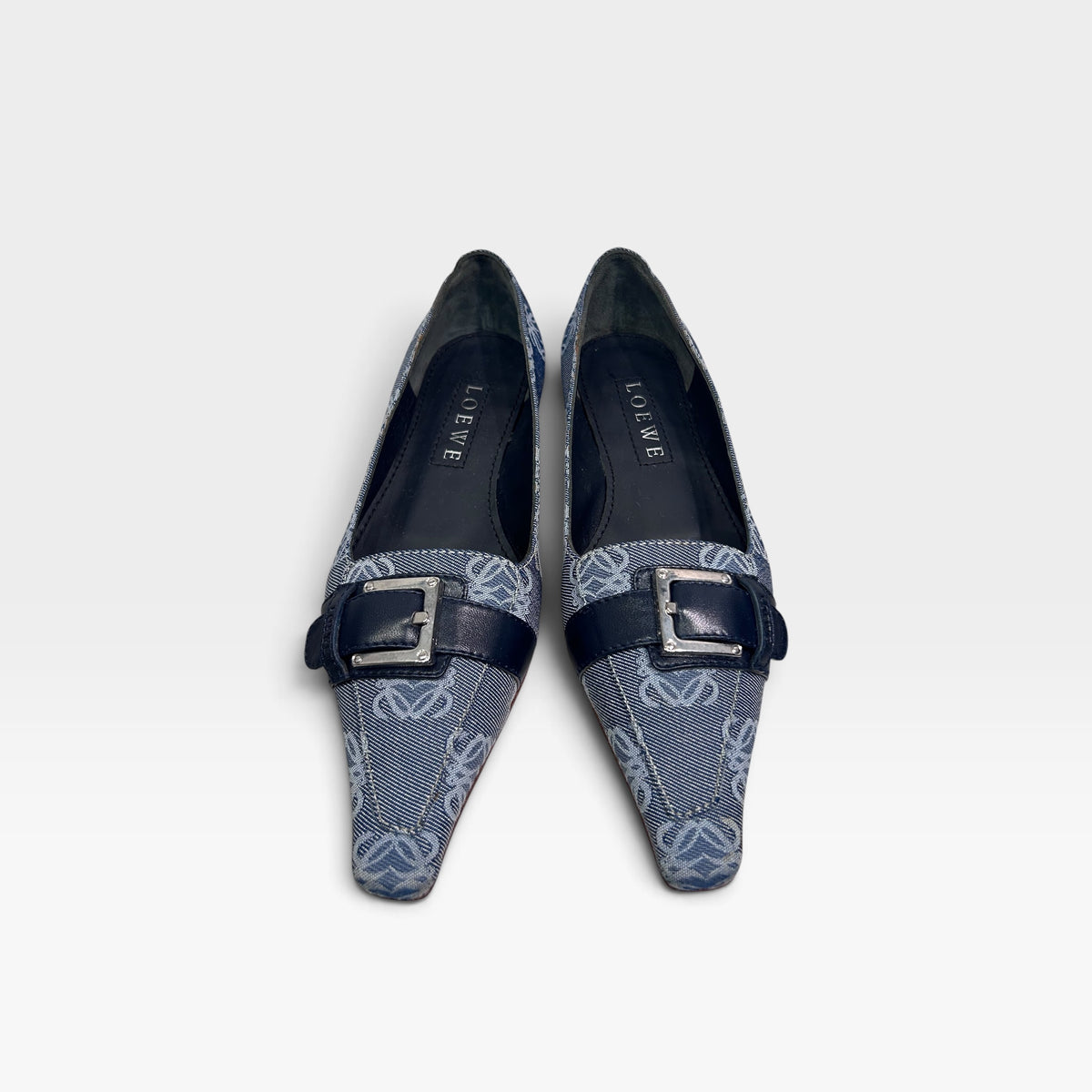 Vintage Loewe Anagram Monogram Buckle Flats | Early 2000s