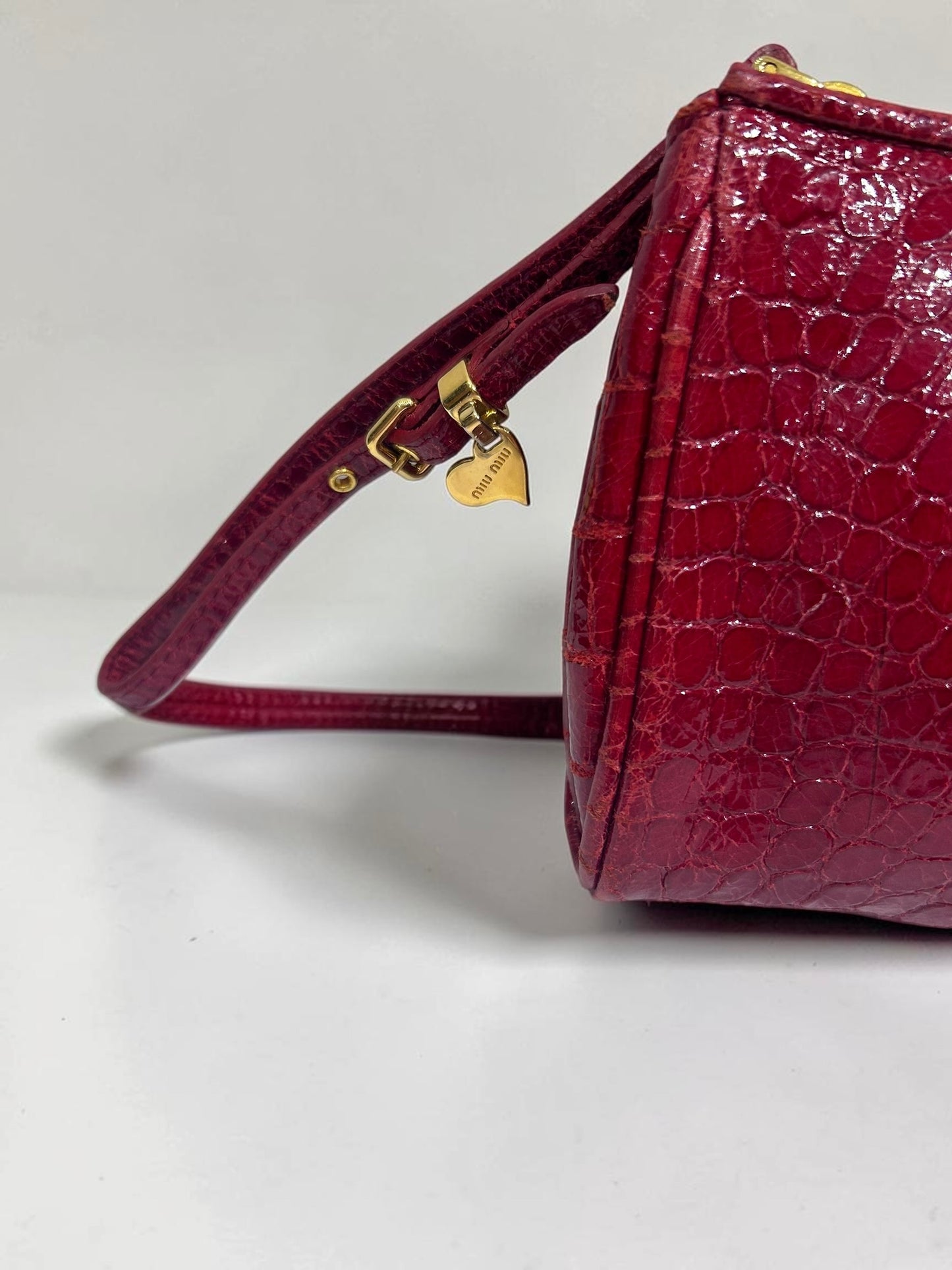 Miu Miu Red Croc-Embossed Leather Wristlet Clutch| Early 2000’s