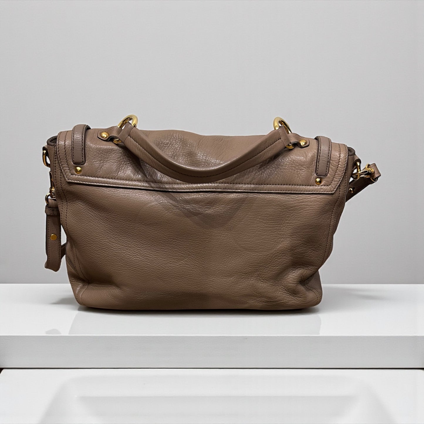 Miu Miu Taupe Leather Top Handle Bag with Gold Hardware