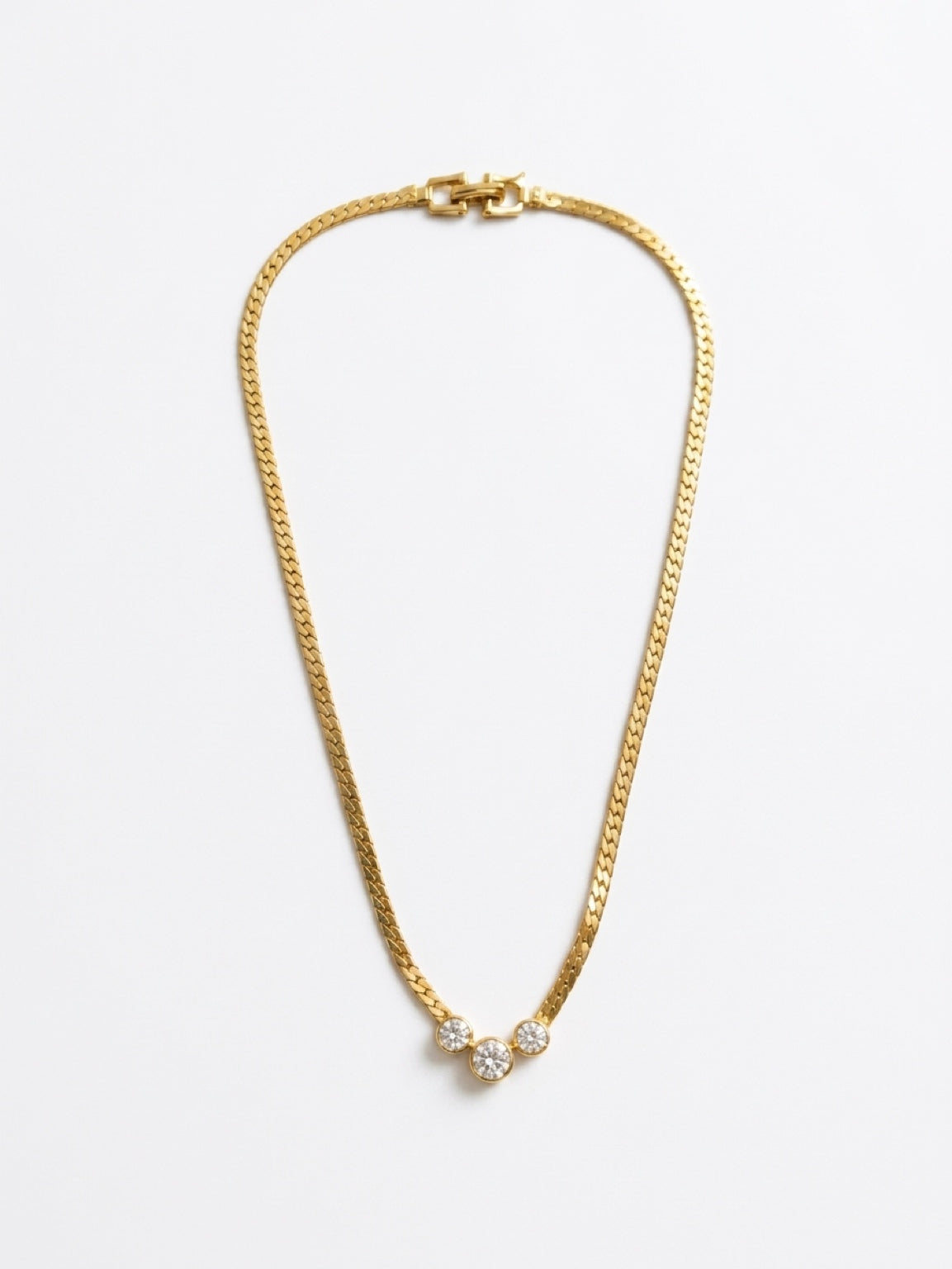 Vintage Gold-Plated Triple Crystal Herringbone Necklace| 1990s