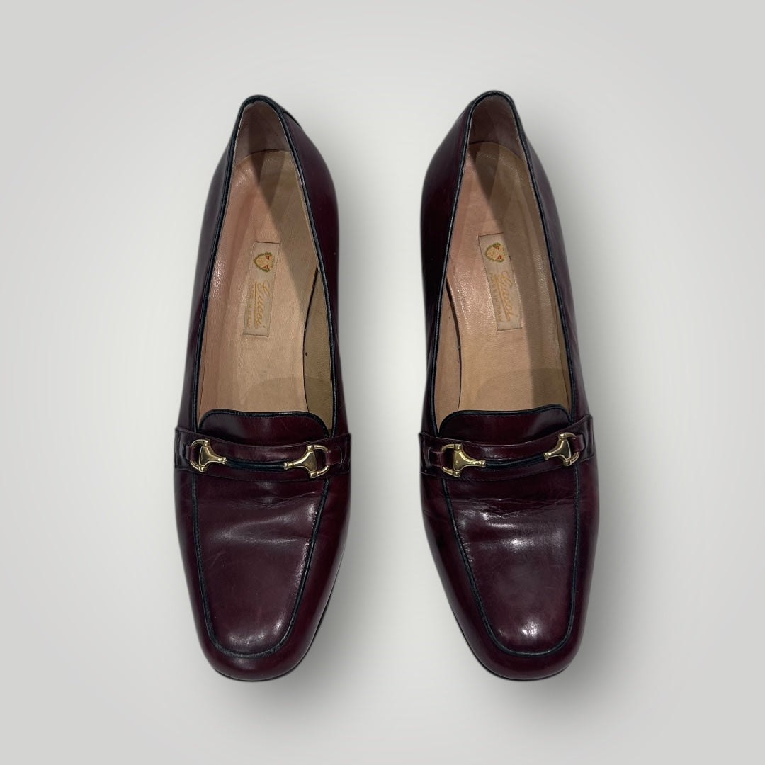 Gucci Vintage Horsebit Burgundy Leather Heeled Loafers