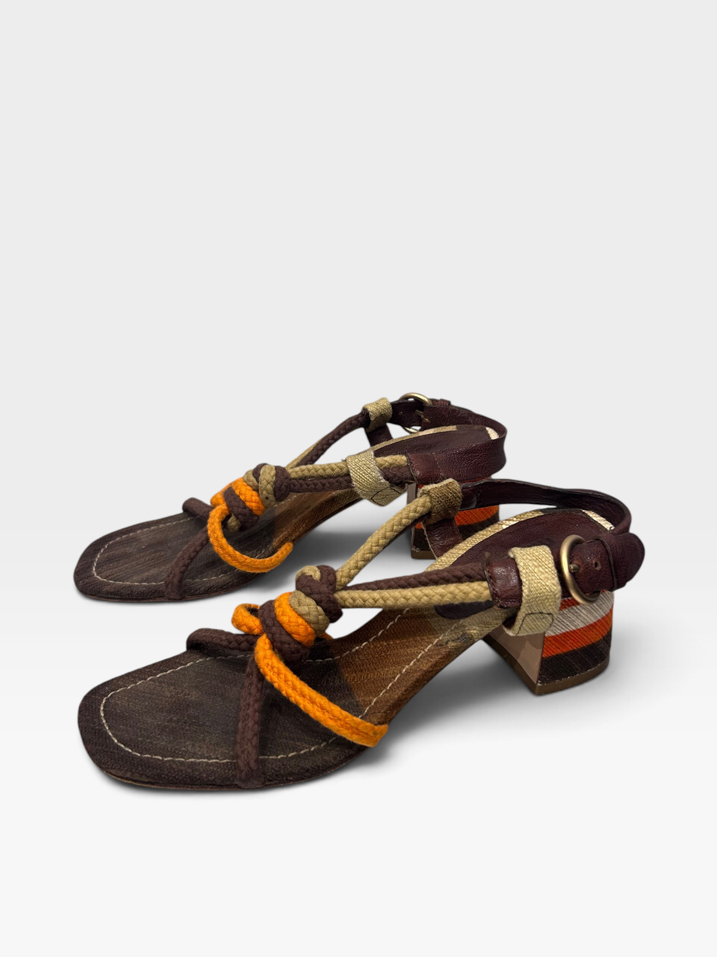 Vintage Miu Miu Rope & Leather Block Heel Sandals |Early 2000s