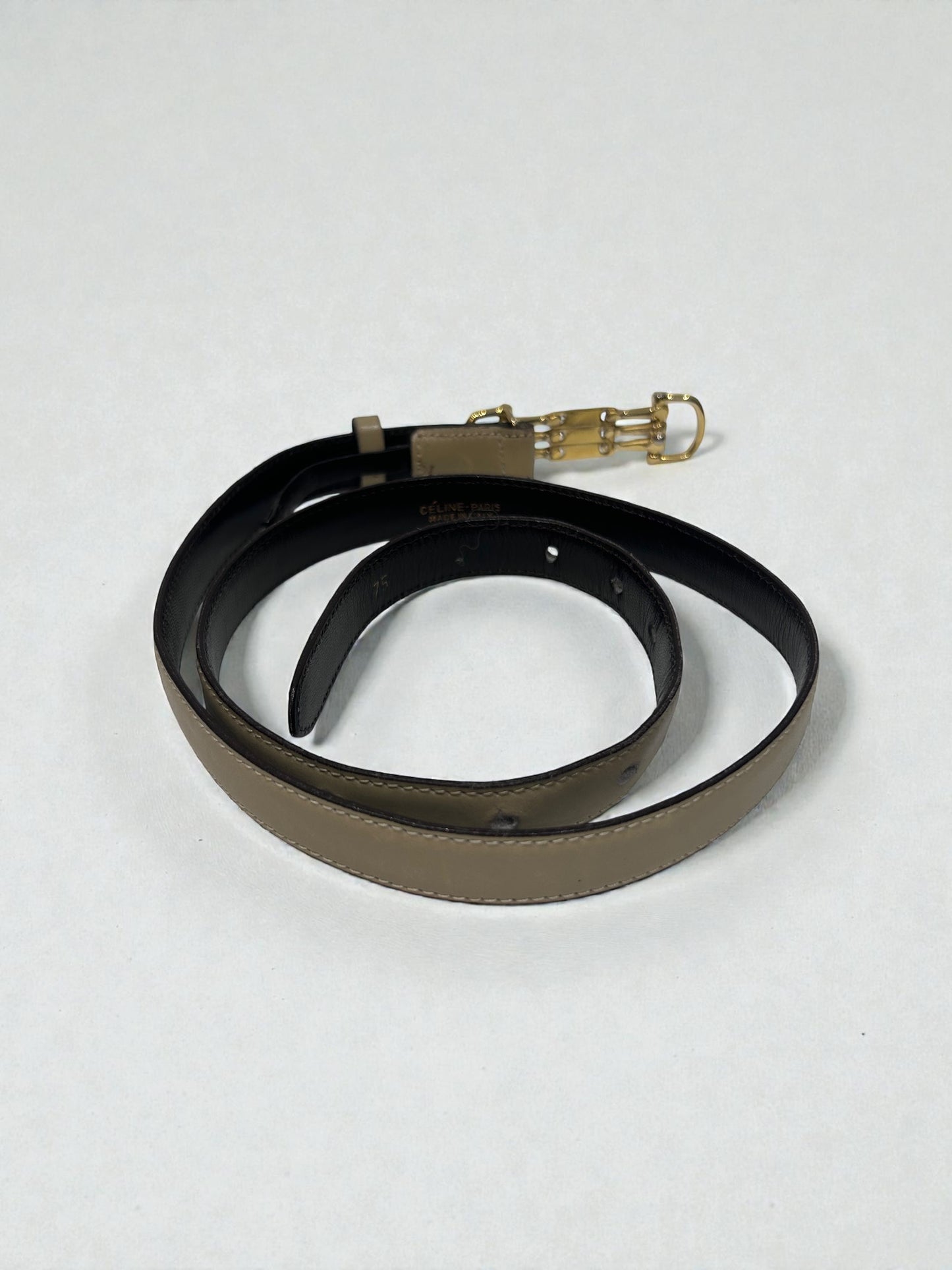 Vintage Céline Leather Belt with Gold Horsebit Buckle| 1980s