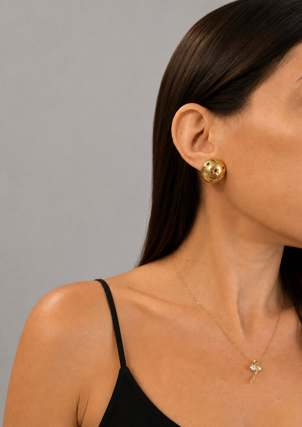 Vintage Gold Plated Star Cabochon Clip-On Earrings| 1980s