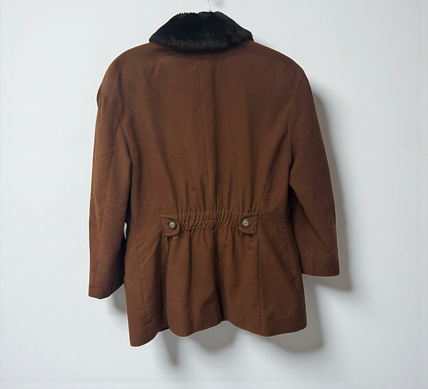 Italian Vintage Brown Double-Breasted Jacket with Faux Fur Collar