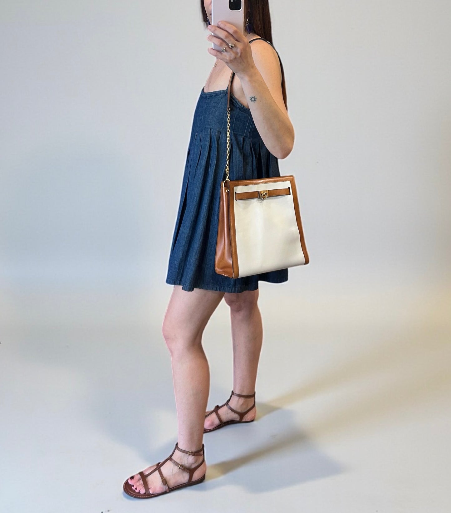 Vintage Celine Leather Shoulder Bag – White & Tan | Late 1990s