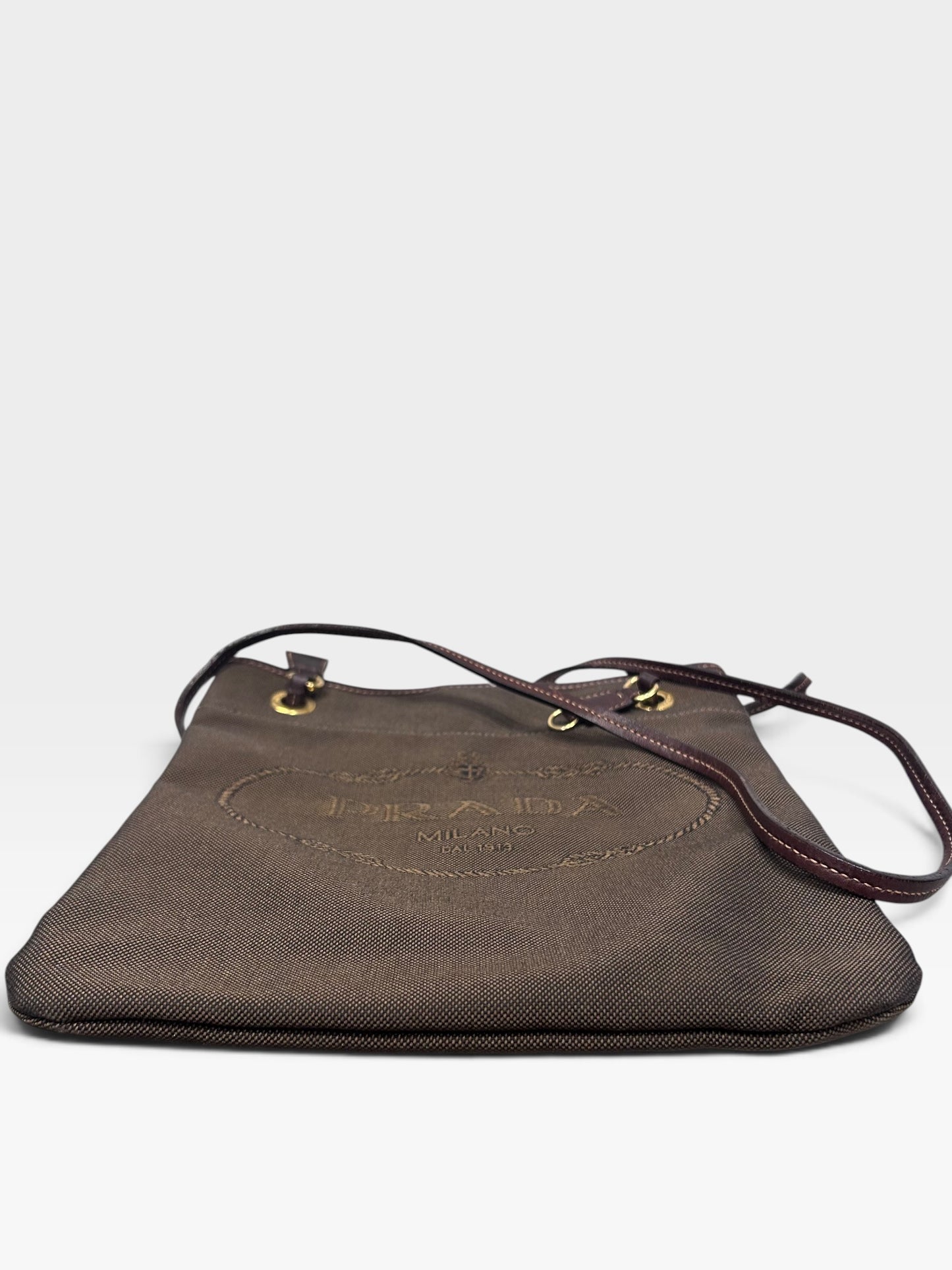 Vintage Prada Brown Jacquard Crossbody Bag | Early 2000s