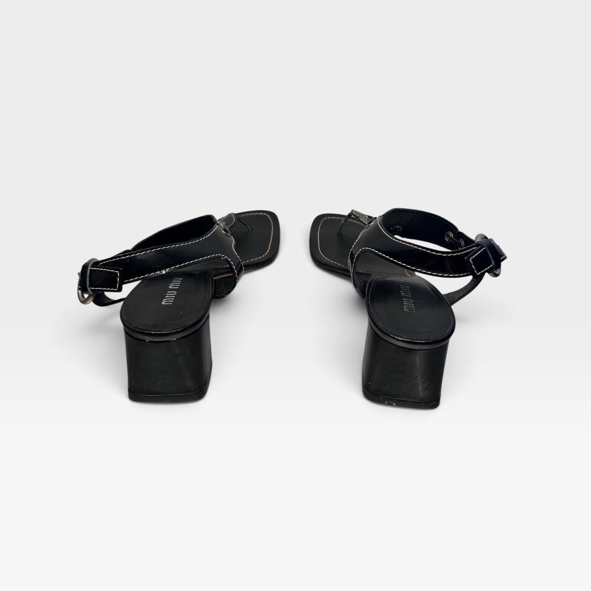 Vintage Miu Miu Black Leather Heeled Sandals | Early 2000s