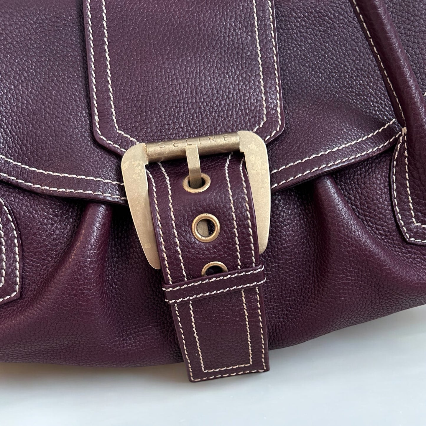 Vintage Céline Burgundy Leather Buckle Bag