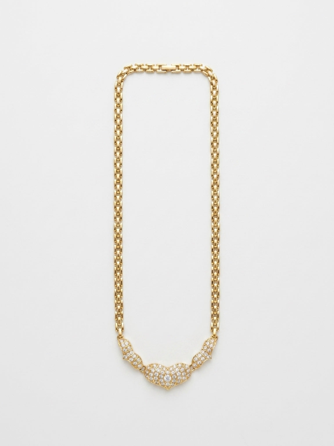 Vintage Gold Plated Crystal Heart Necklace |1990s
