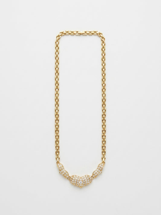 Vintage Gold Plated Crystal Heart Necklace |1990s