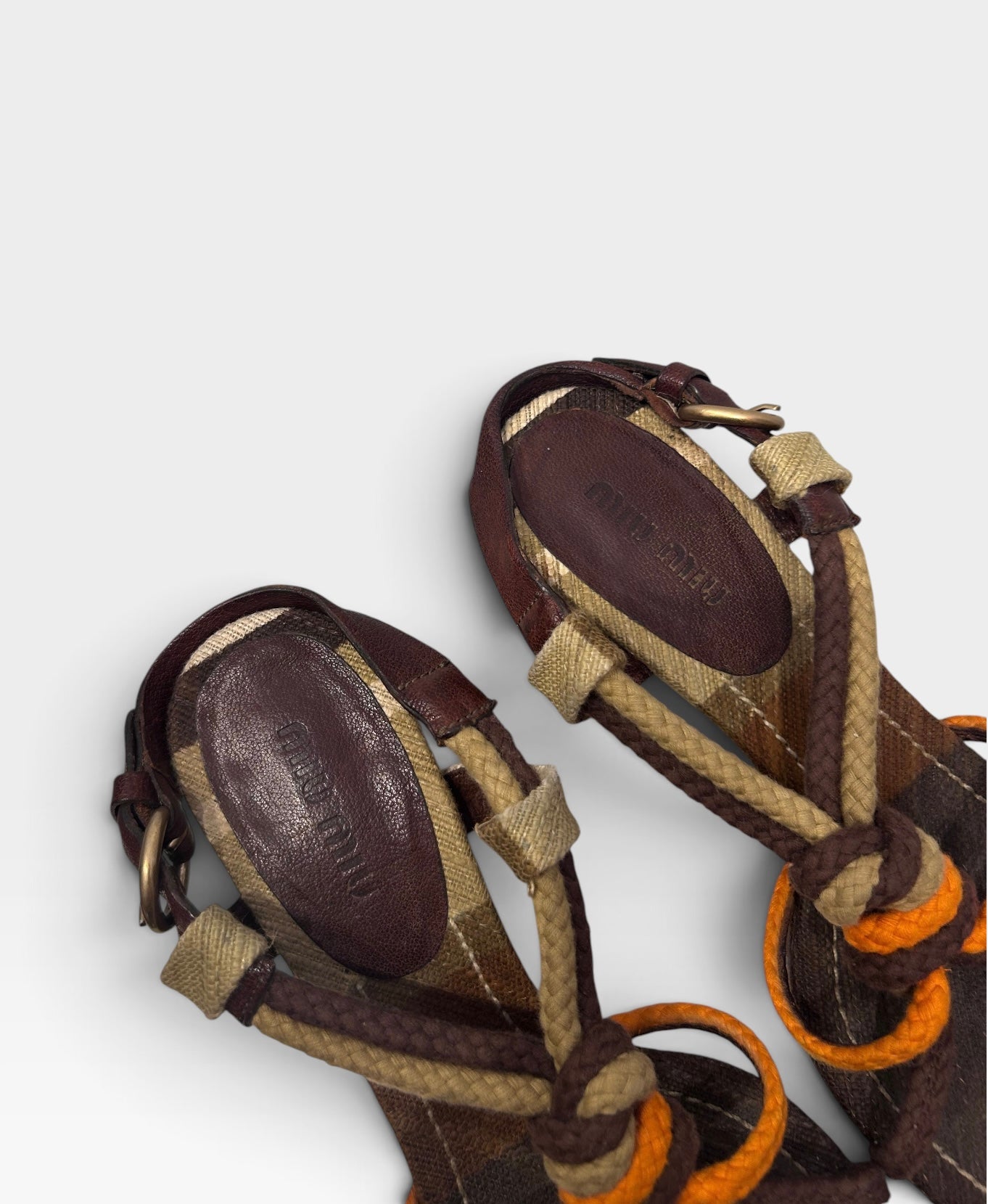 Vintage Miu Miu Rope & Leather Block Heel Sandals |Early 2000s