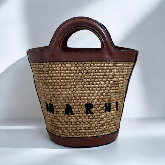 Marni Raffia & Leather Logo Tote Bag