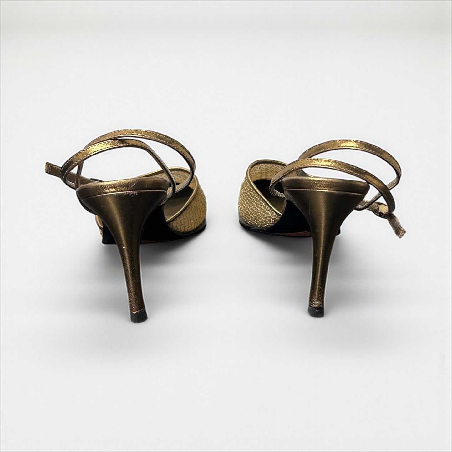 Vintage Yves Saint Laurent Gold Mesh Slingback Heels