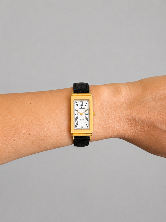Vintage JUNGHANS Rectangular Gold Plated Quartz Watch|1990s