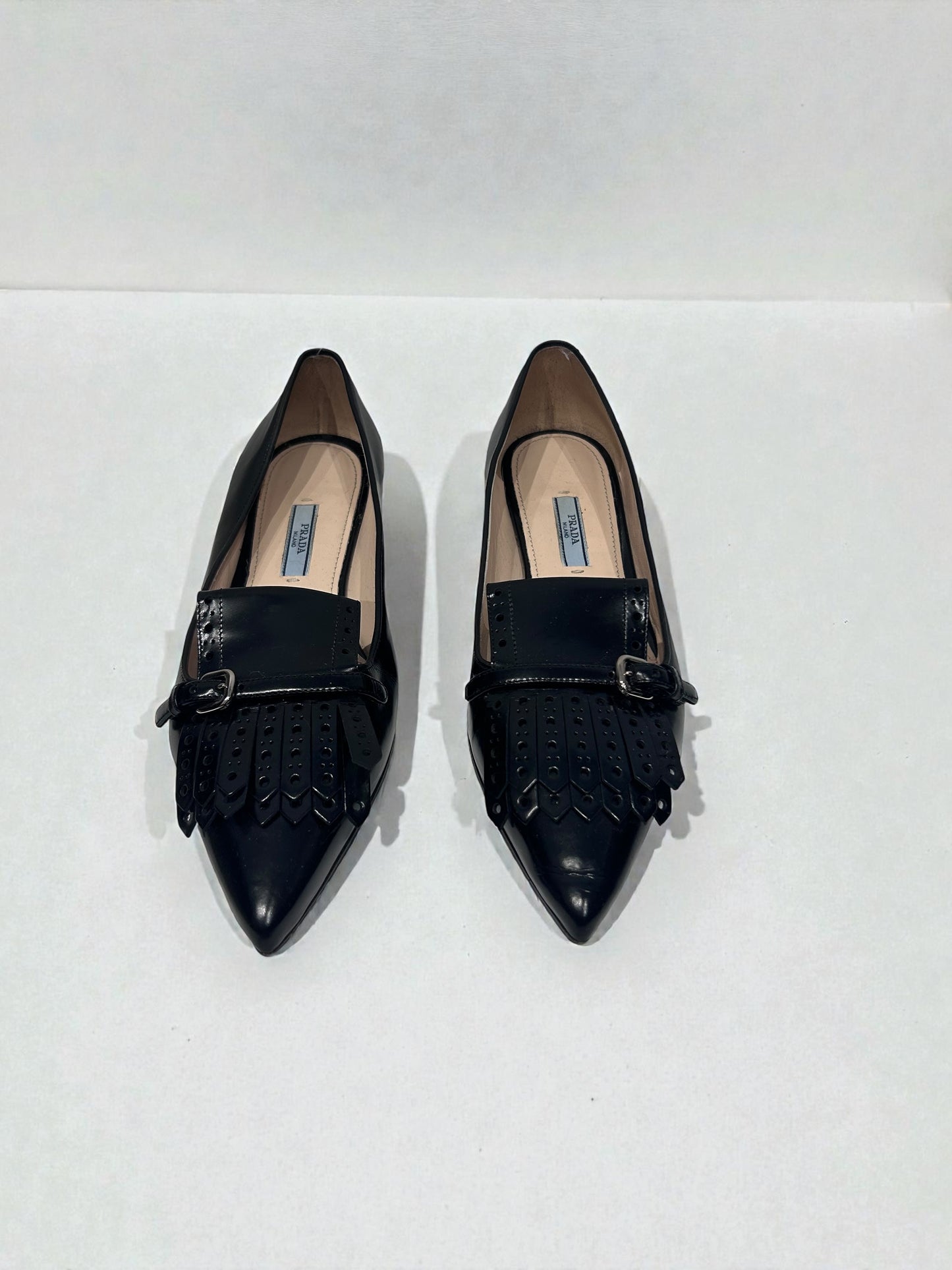 Prada Pointed-Toe Leather Kiltie Flats|2010-2015