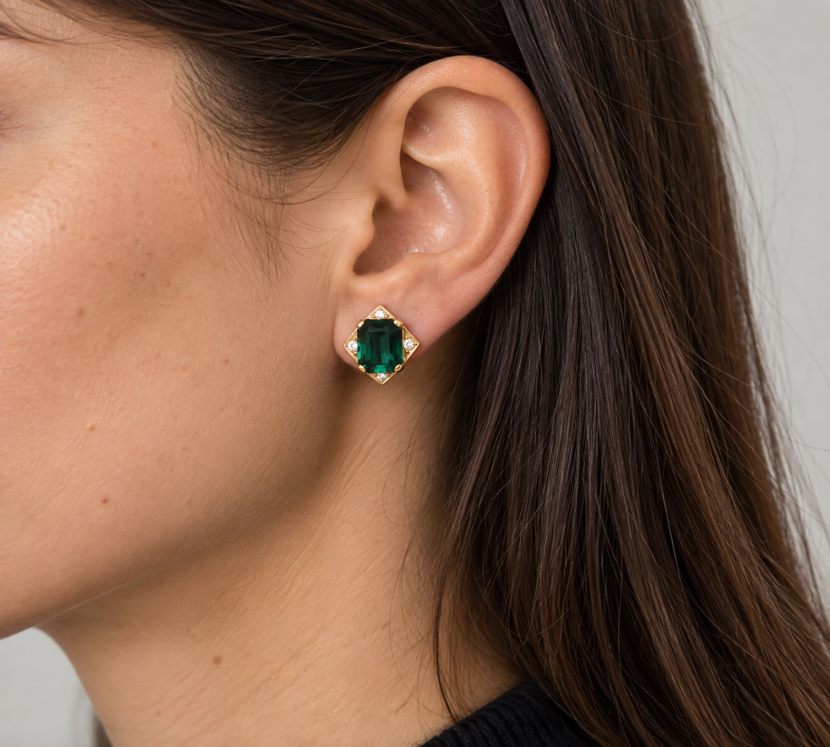 Vintage Nina Ricci Green Crystal Clip-On Earrings | 1990s