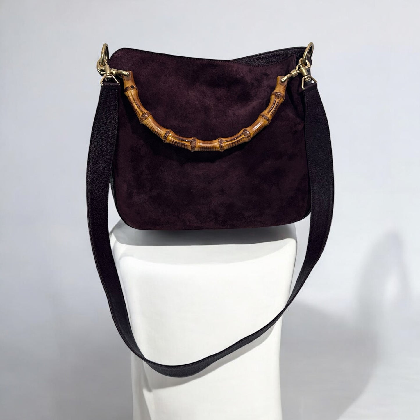 Vintage Gucci Burgundy Suede Bamboo Shoulder Bag