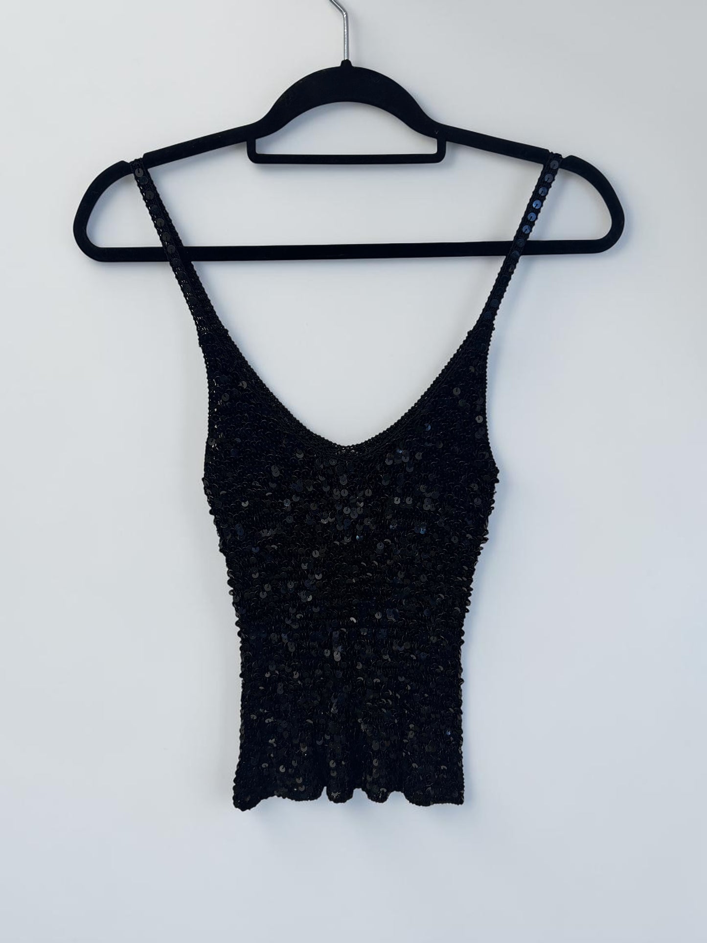 Vintage Handmade Black Sequin Camisole Top| Late 1990s