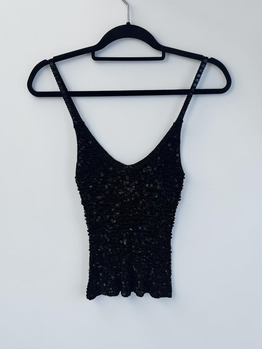 Vintage Handmade Black Sequin Camisole Top| Late 1990s
