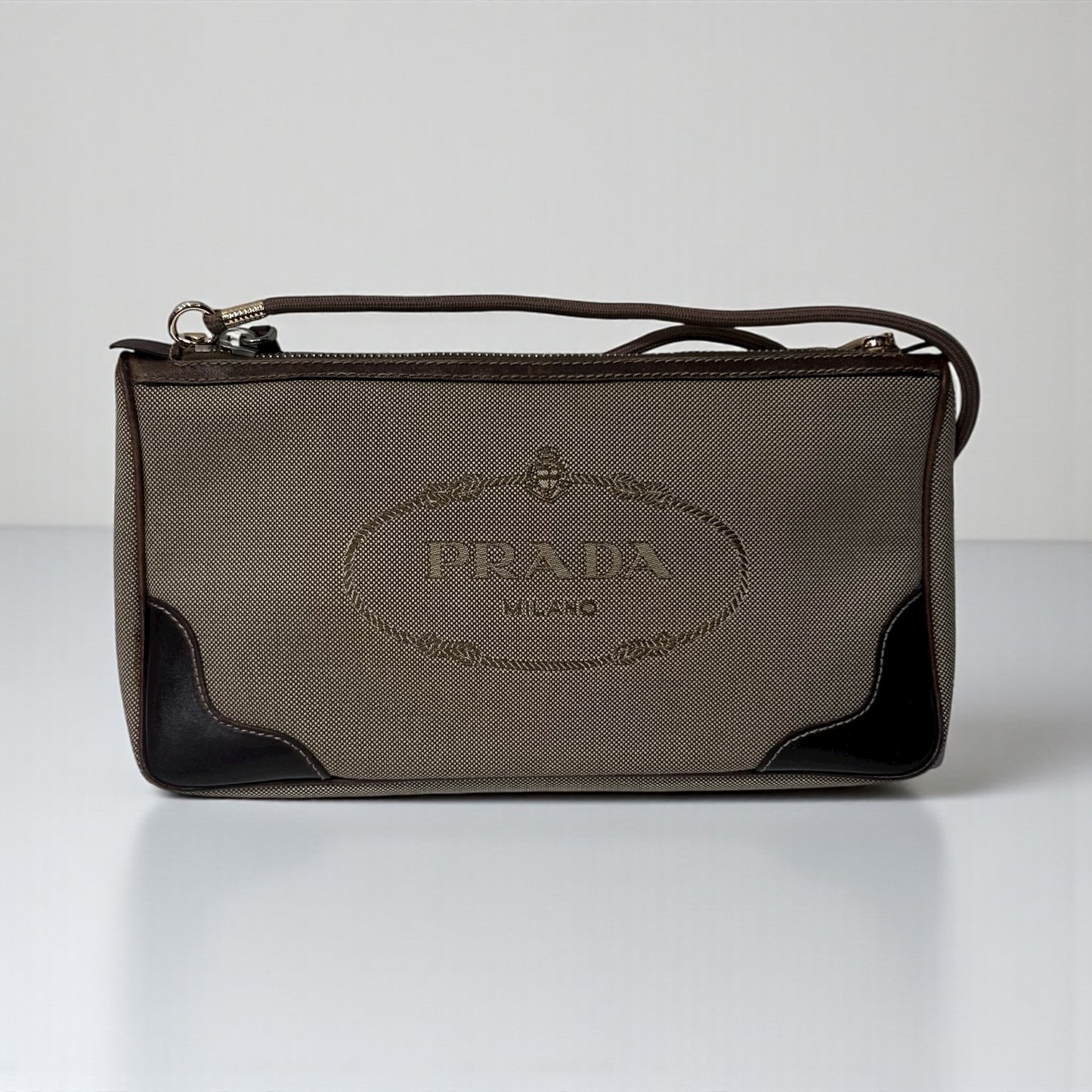 Vintage Prada Canvas & Leather Convertible Clutch Bag