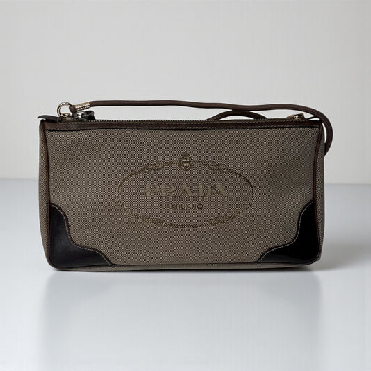 Vintage Prada Canvas & Leather Convertible Clutch Bag