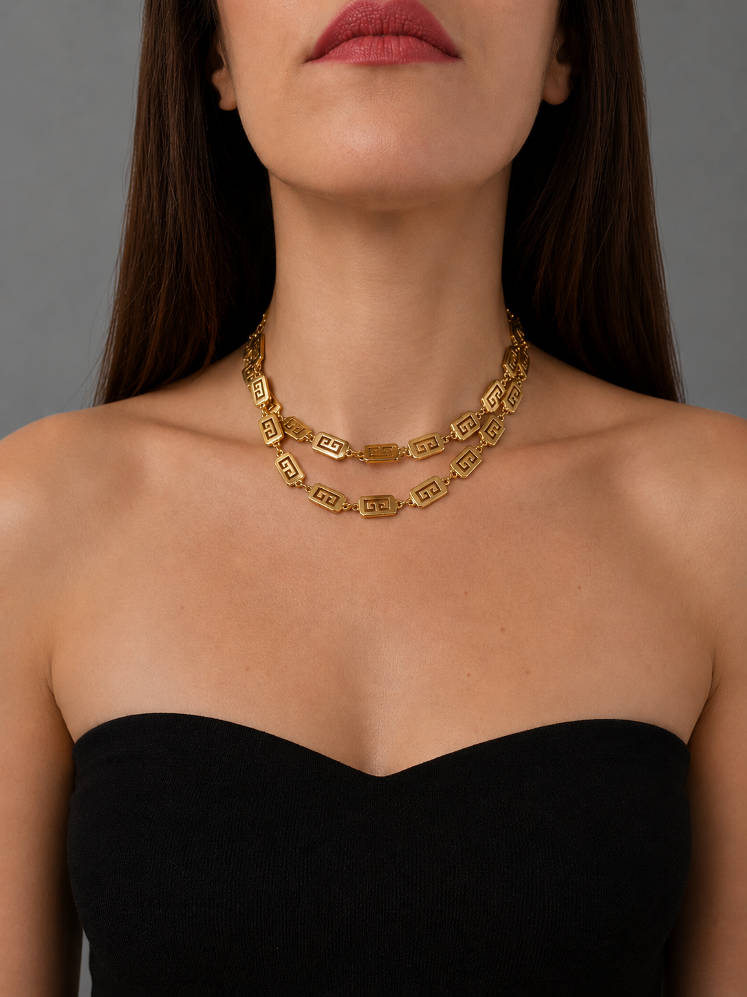 Vintage Givenchy Gold Plated Greek Key Necklace| 1990s