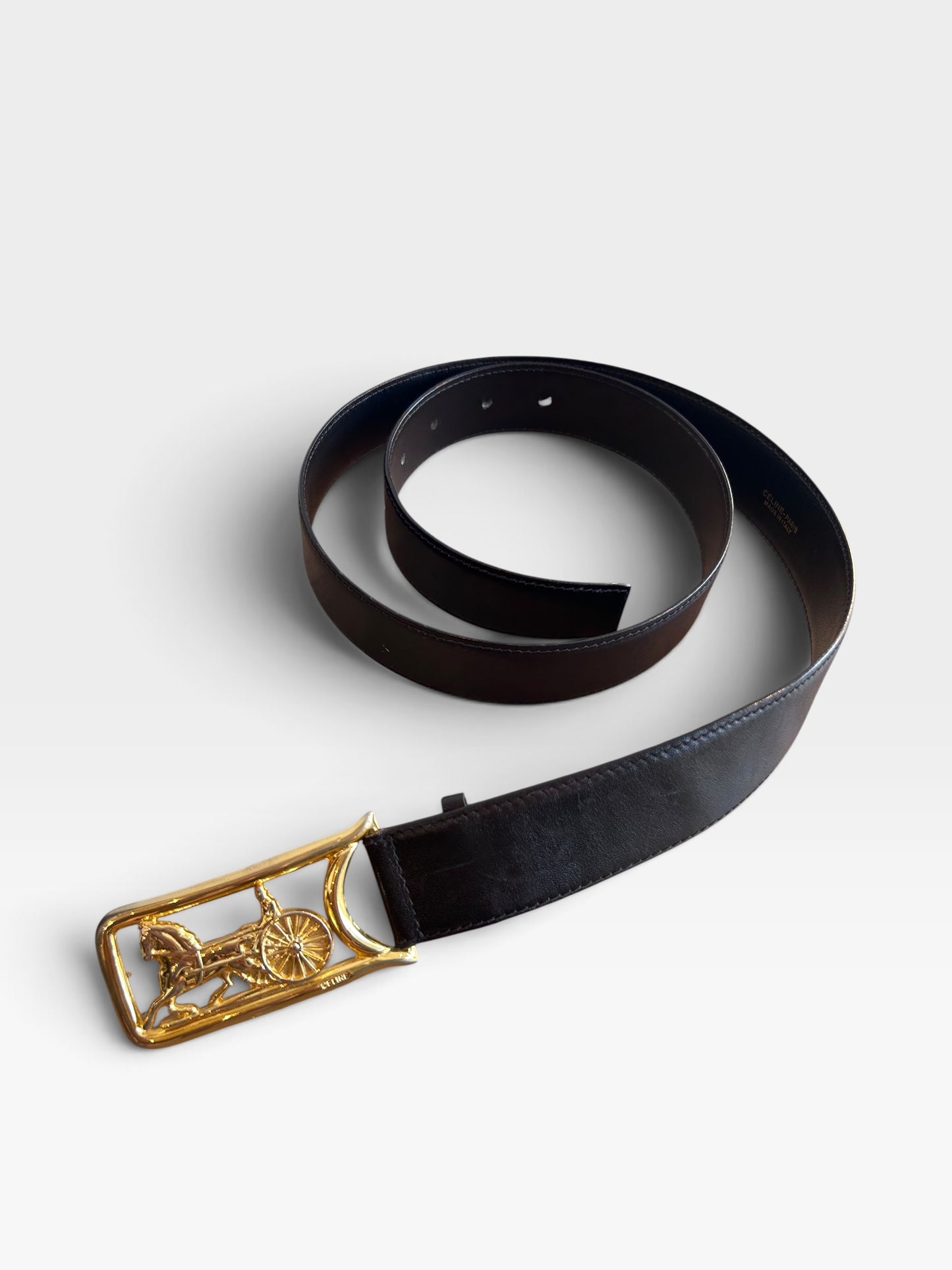 Vintage Celine Horse & Carriage Buckle Leather Belt|1990s