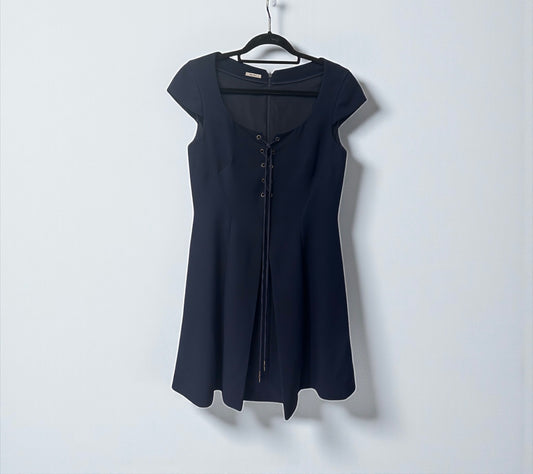 Miu Miu Navy Blue  Lace-Up Detail Dress