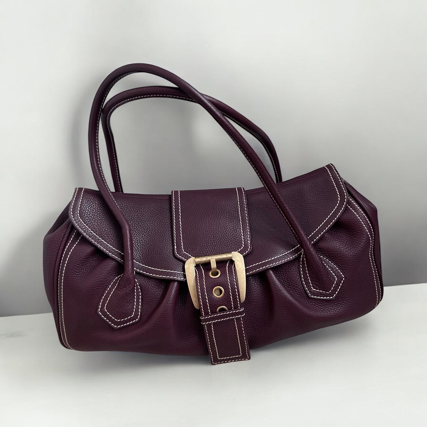 Vintage Céline Burgundy Leather Buckle Bag
